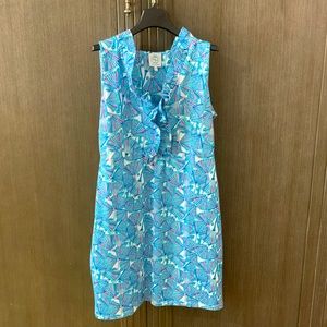 NWOT Tracy Negoshian Blue Pink and White Ruffle Summer Dress Size Medium